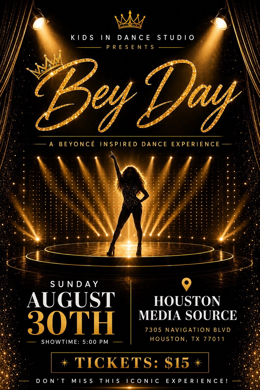 Bey Day, a Beyoncé inspired dance experience presented by Kids In Dance Studio, Sunday, August 30, 2026 at 5:00 PM
